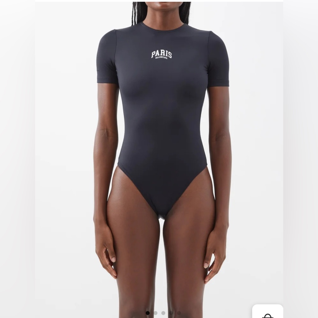 Nwt Balenciaga Paris-Logo Short-Sleeved Swimsuit